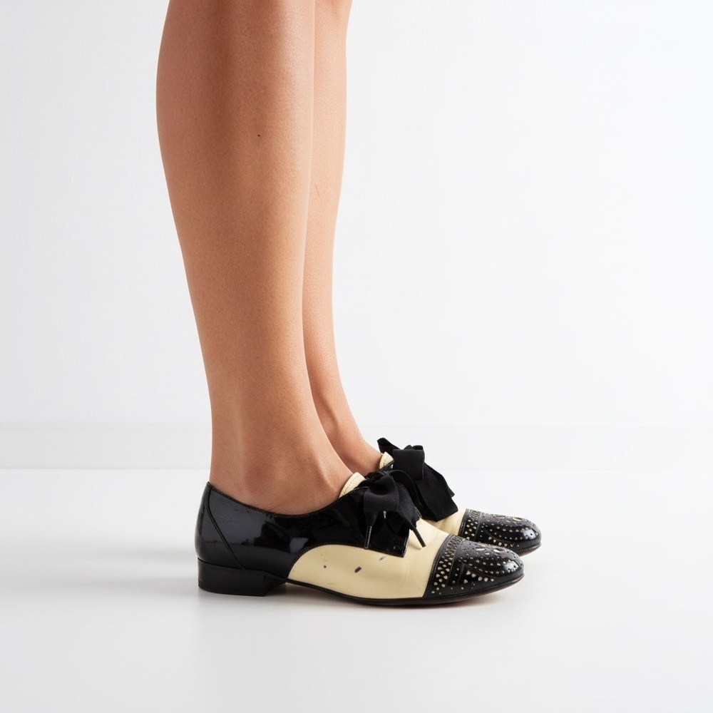 Carlo Pazolini Black and Cream Patent Leather Women's Loafers